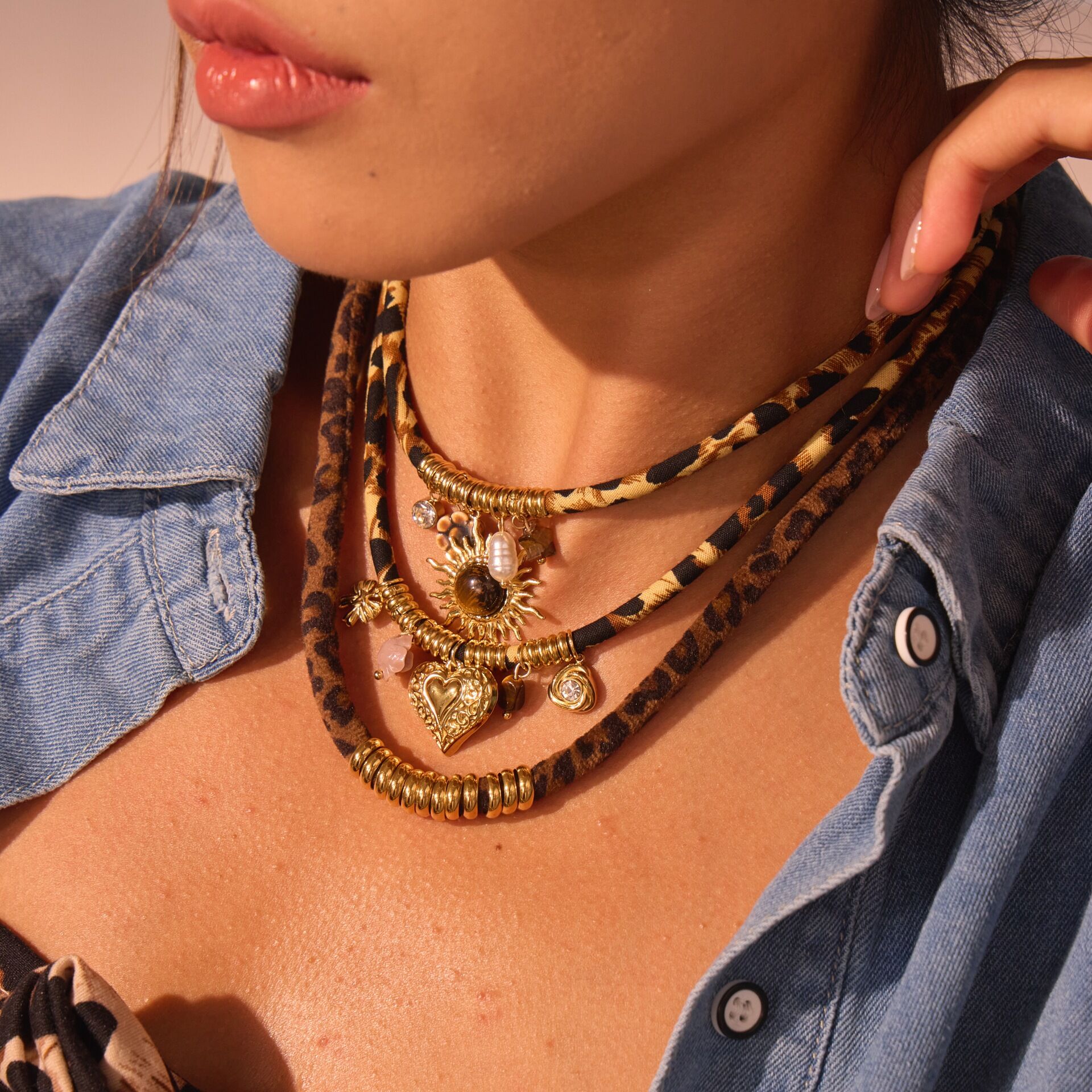 1 Piece Luxurious Flower Heart Sun Leopard Print Stainless Steel Waterproof  Women's Pendant Necklaces