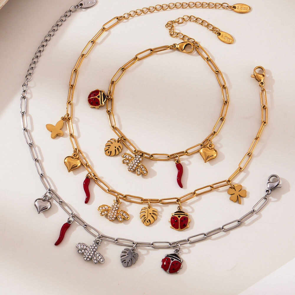 Cute Flower&Bee Stainless Steel Waterproof Gold Color Zircon Women's Jewelry Sets h5Picture5