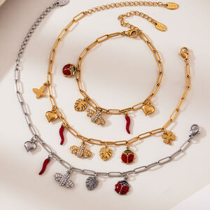 Cute Flower&Bee Stainless Steel Waterproof Gold Color Zircon Women's Jewelry Sets h5 Picture5