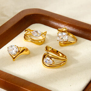 1 Piece Romantic Elegant Circle Rectangle Stainless Steel Waterproof Zircon Women‘s Statement Rings h5 Picture4