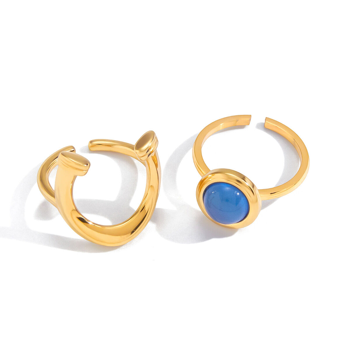 1 Piece Blue Resin Circle Stainless Steel Waterproof Gold Color Statement Rings h5 Picture6