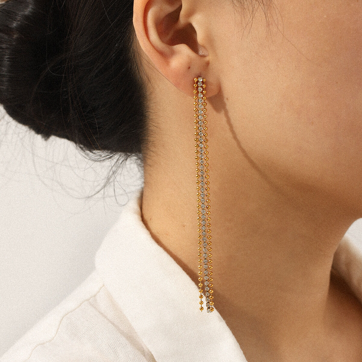 1 Pair Luxurious Daily Tassel Stainless Steel Waterproof Gold Color Women's Stud Earrings h5 Picture4