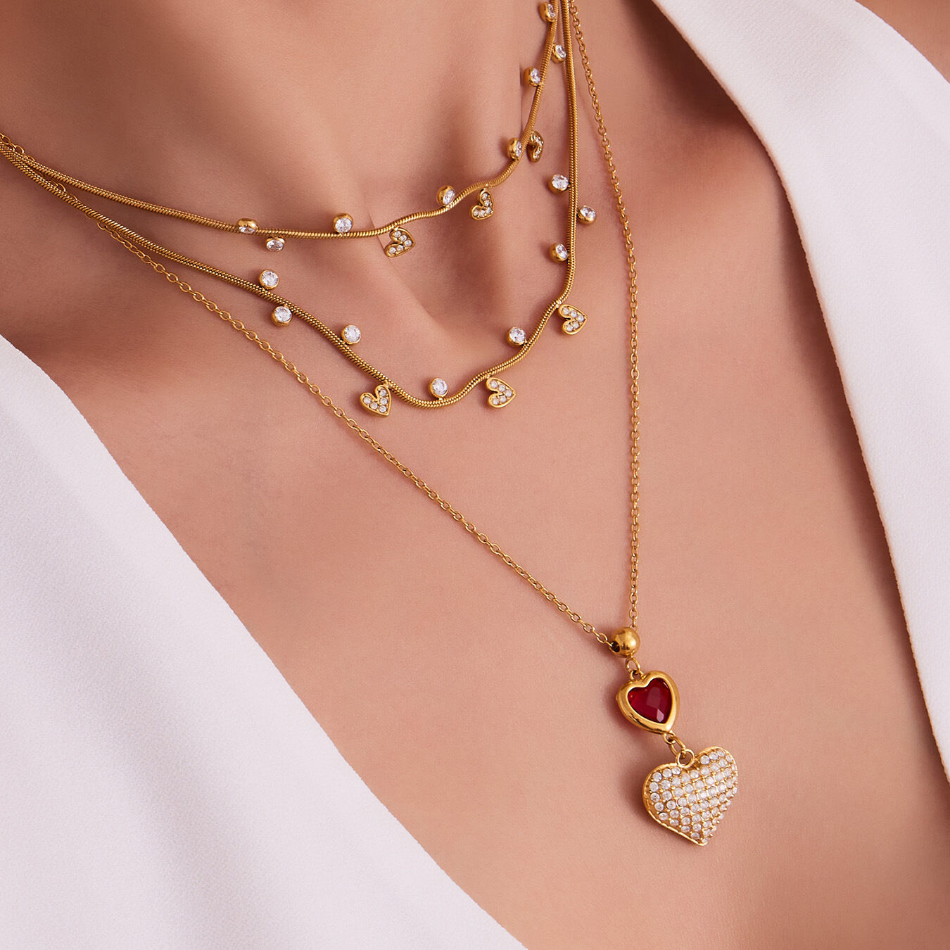 1 Piece Delicate Cute Heart Stainless Steel Waterproof Gold Color Zircon Women's Pendant Necklaces Picture3