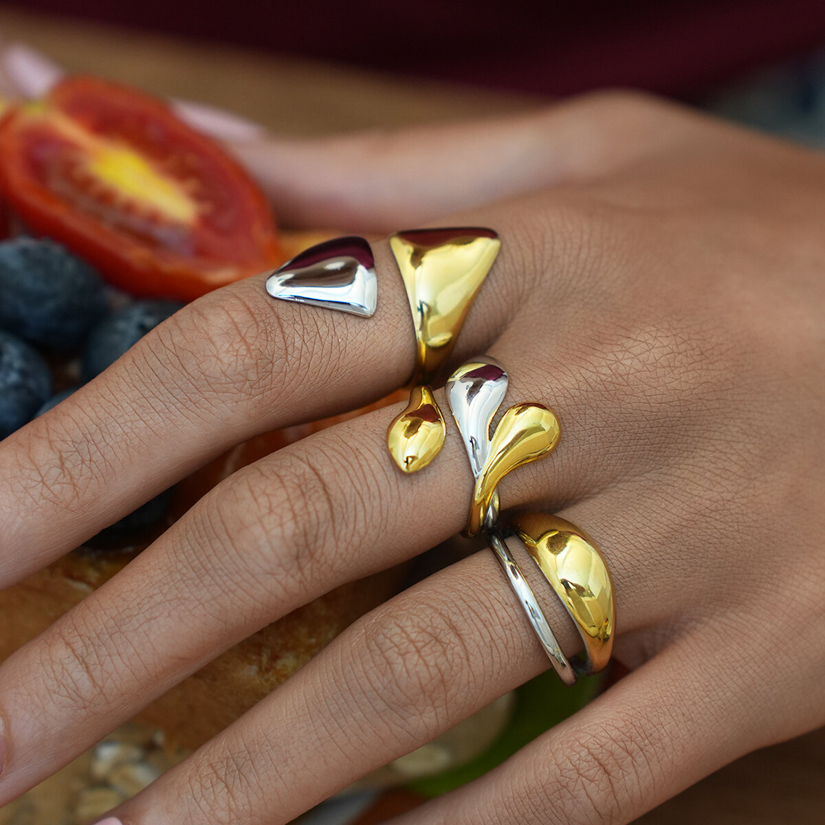 1 Piece  Mixed Gold Color And Silver Colors Stainless Steel Waterproof Women's Statement Rings 2