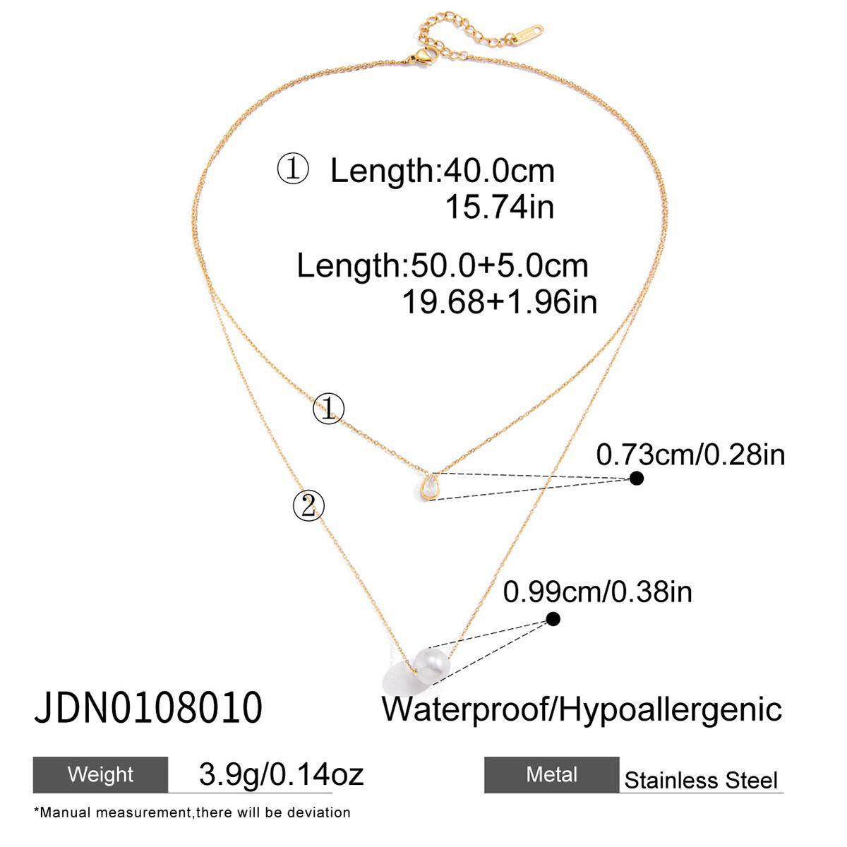1 Piece Elegant Bead Stainless Steel Waterproof Gold Color Women's Pendant Necklaces Picture2