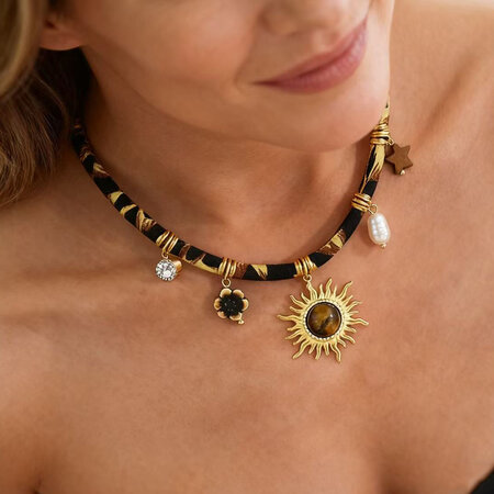 Collana con ciondolo da donna in acciaio inossidabile impermeabile color oro con stampa leopardata retrò da 1 pezzo