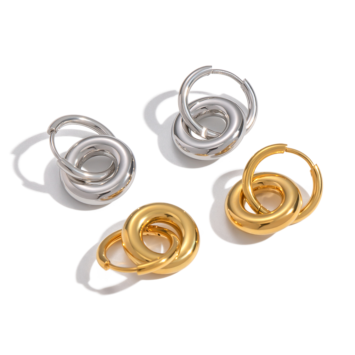 1 Pair Circle Stainless Steel Waterproof Gold Color Hoop Earrings h5 Picture6