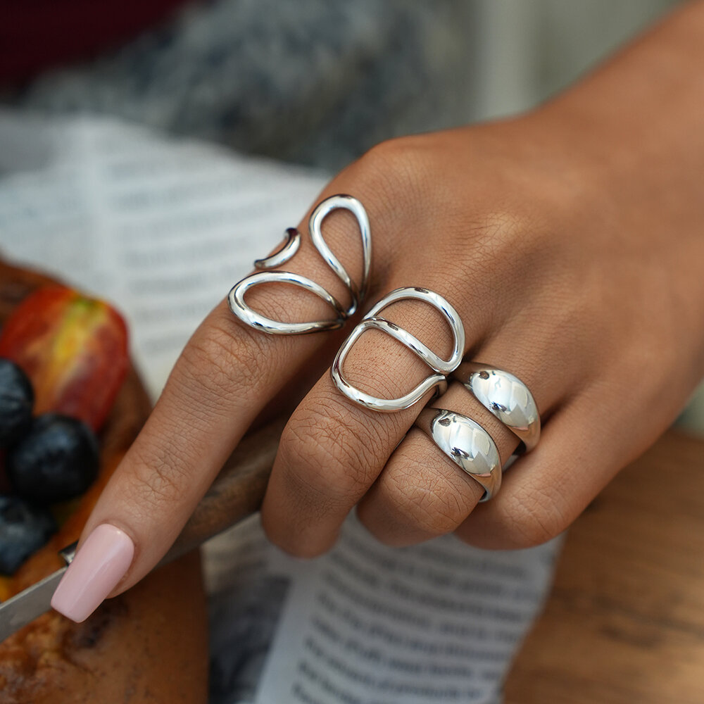 1 Piece Simple Simple Irregular Shape Stainless Steel Waterproof Gold Color Women's Statement Rings Picture4