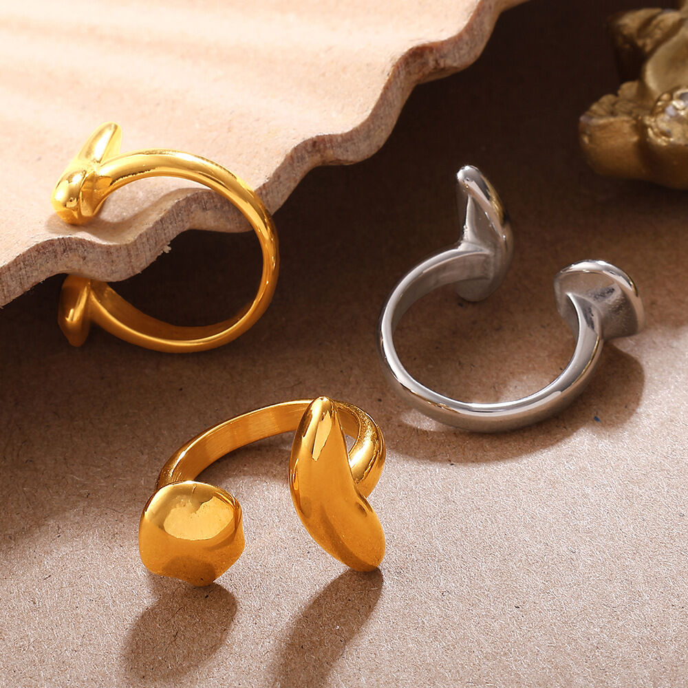 1 Piece Irregular Shape Stainless Steel Waterproof Gold Color Statement Ring h5 Picture3