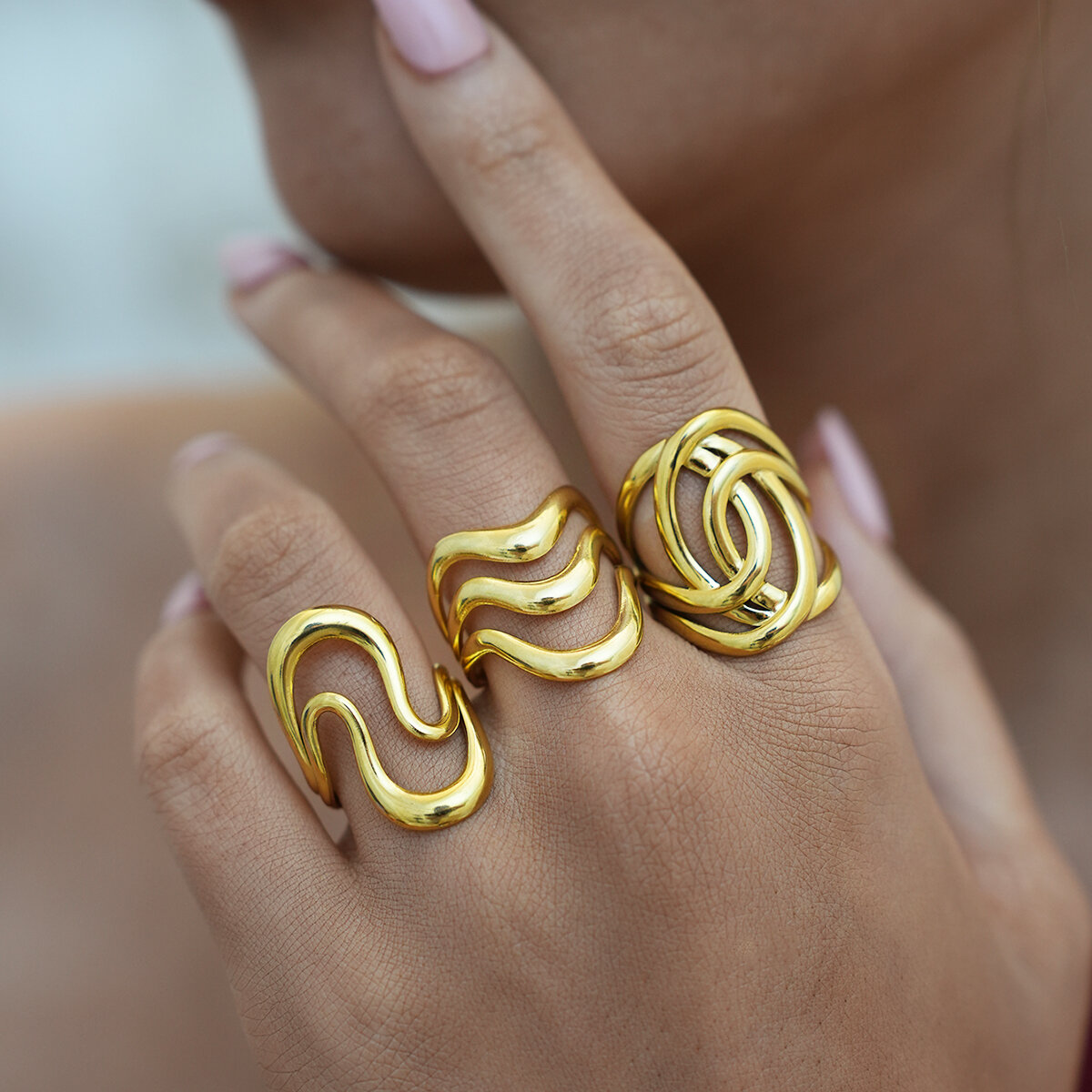 1 Piece Simple  Retro Irregular Shape Stainless Steel Waterproof  Gold Color Women's Statement Rings h5 Picture5