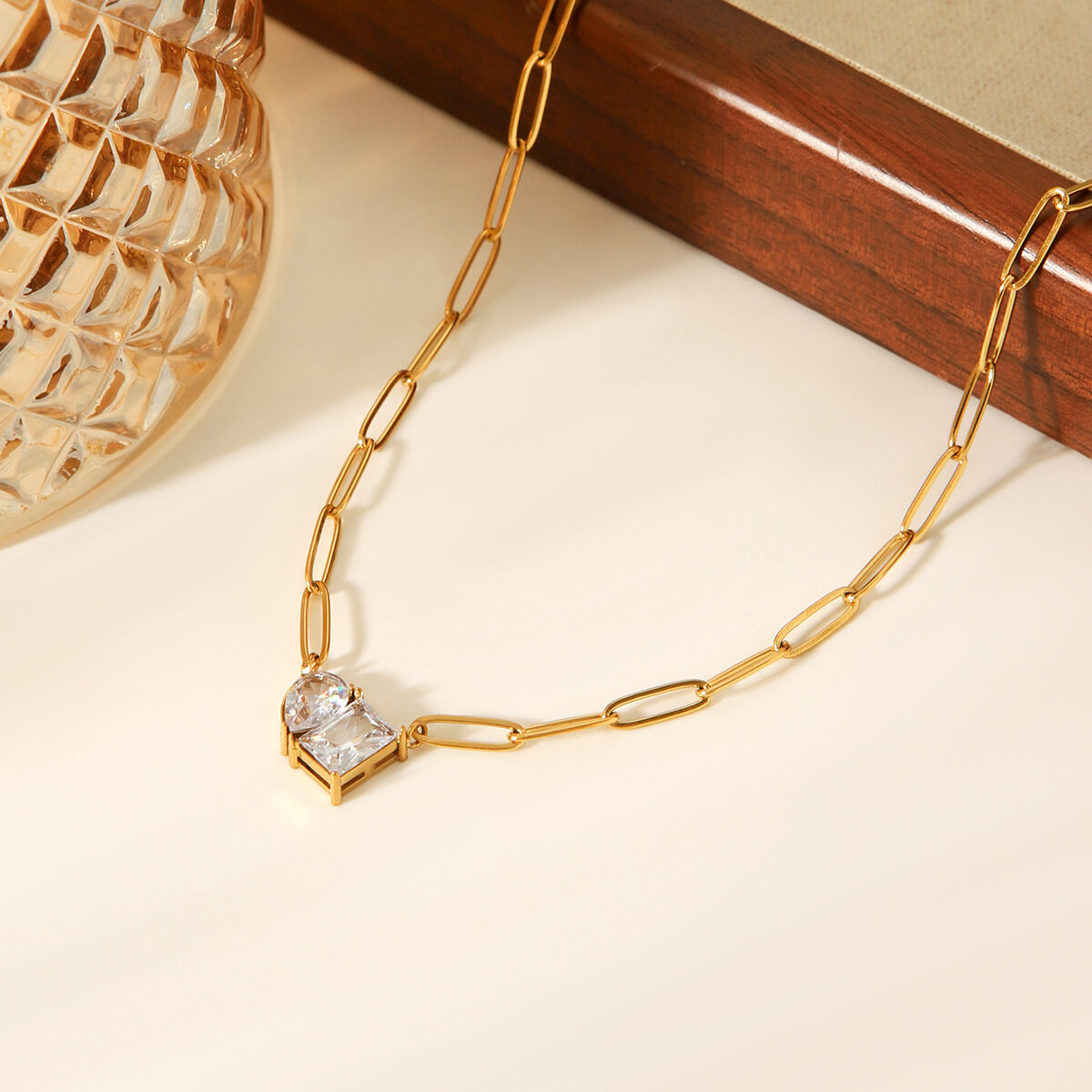 1 Piece Luxurious Irregular Shape Stainless Steel Waterproof Zircon Women's Pendant Necklaces Picture3