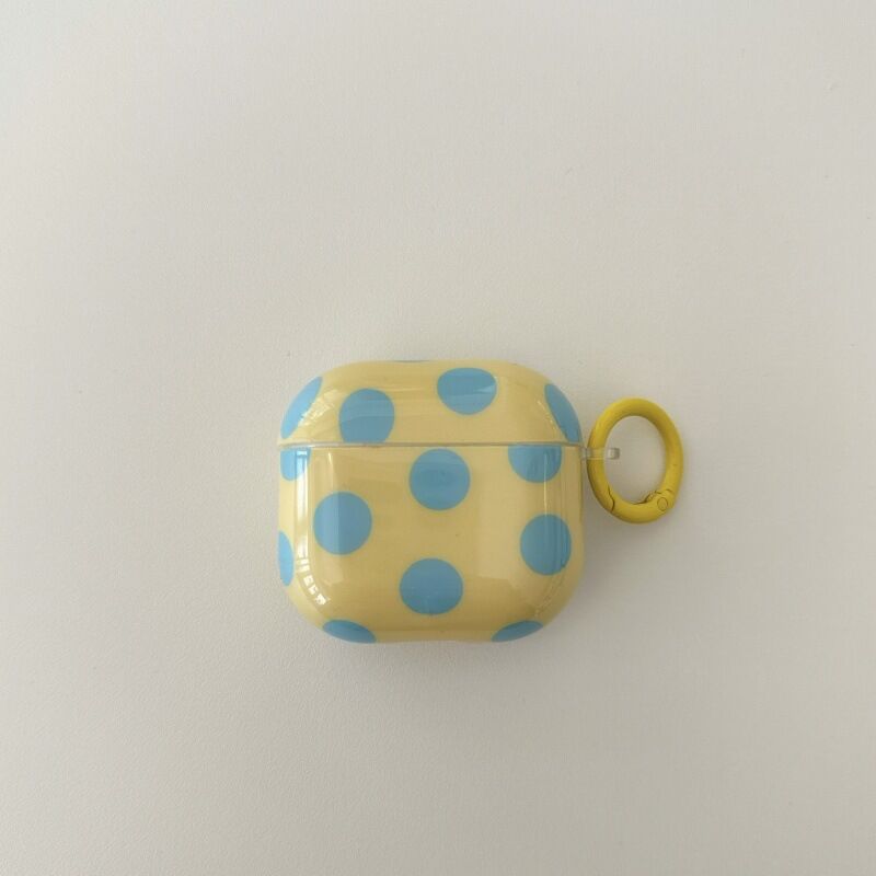 Custodia per auricolari IMD - sfondo giallo con puntini e anelli blu/Airpods 3 Immagine4