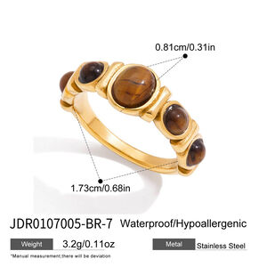 1 Stück klassischer runder Damenring aus Edelstahl, wasserdicht, goldfarben, mit Naturstein h5