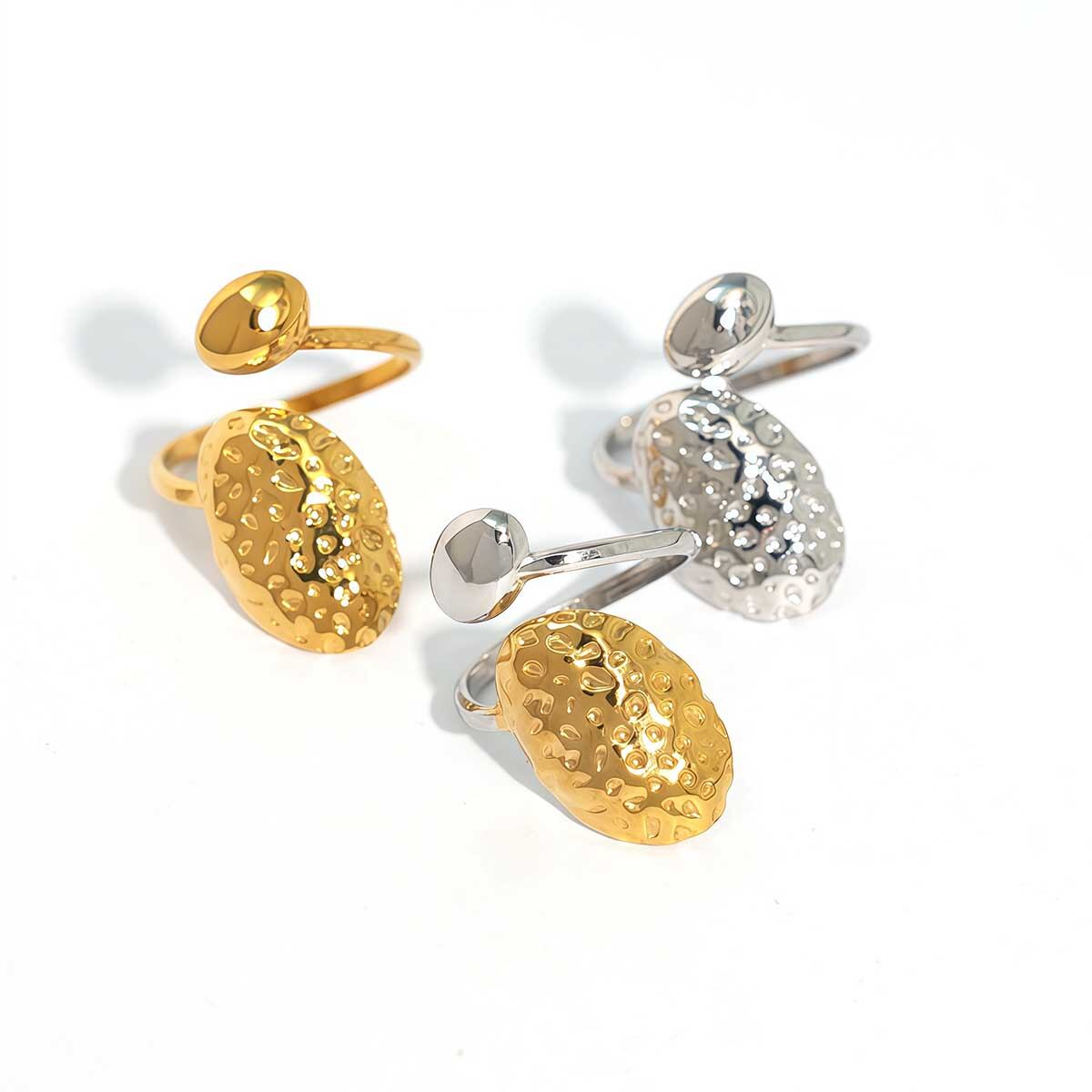 1 Piece Daily Hammer Pattern Stainless Steel Waterproof Gold Color Statement Rings h5 Picture8