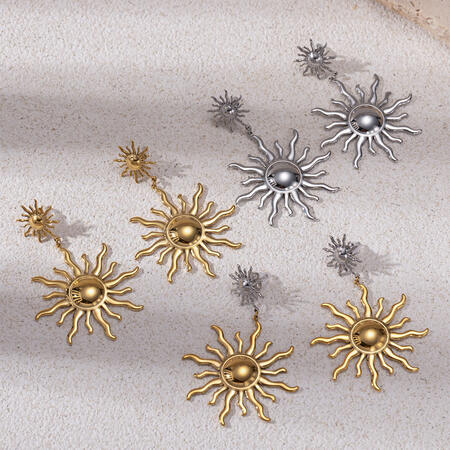 1 Pair Retro Sun Stainless Steel Waterproof Gold Color Drop Earrings 2