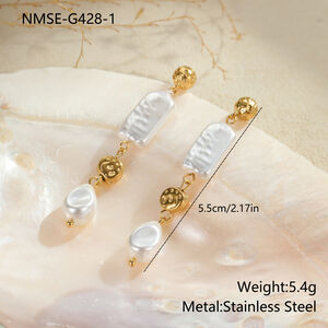 1 Pair Luxurious Elegant Irregular Shape Stainless Steel Waterproof Women's Beads Earrings h5