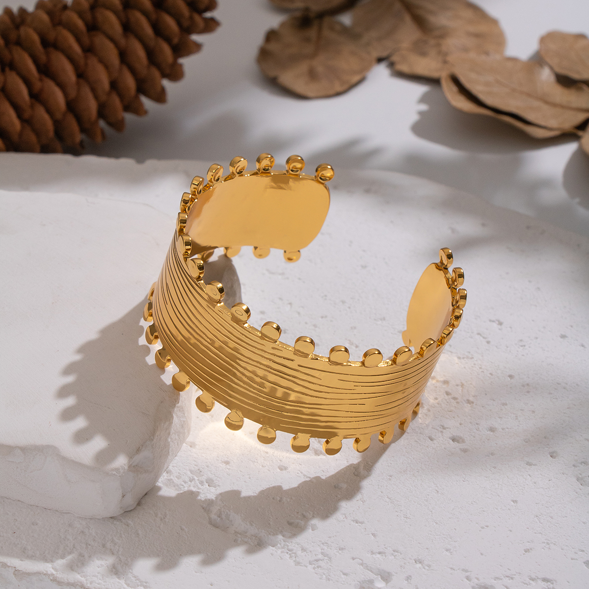 1 Piece Stainless Steel Waterproof Gold Color Cuff Bracelet
