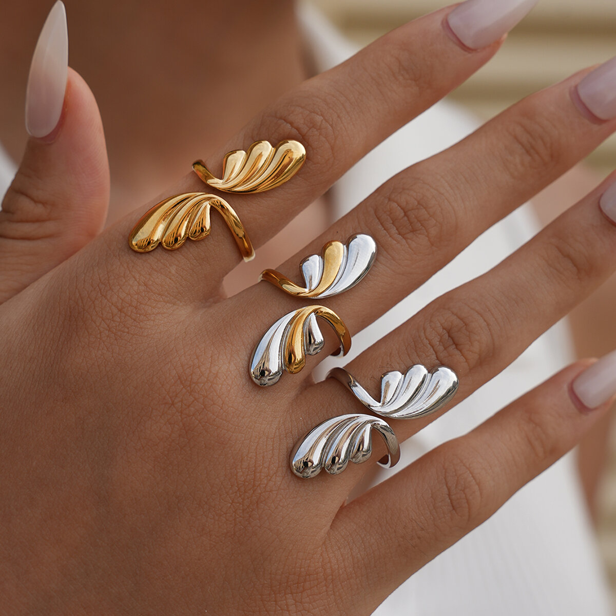 1 Piece Designable Irregular Shape Stainless Steel Waterproof Gold Color Statement Rings Picture4