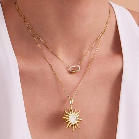 1 Piece Classic Sun Stainless Steel Waterproof Gold Color Zircon Women's Pendant Necklaces