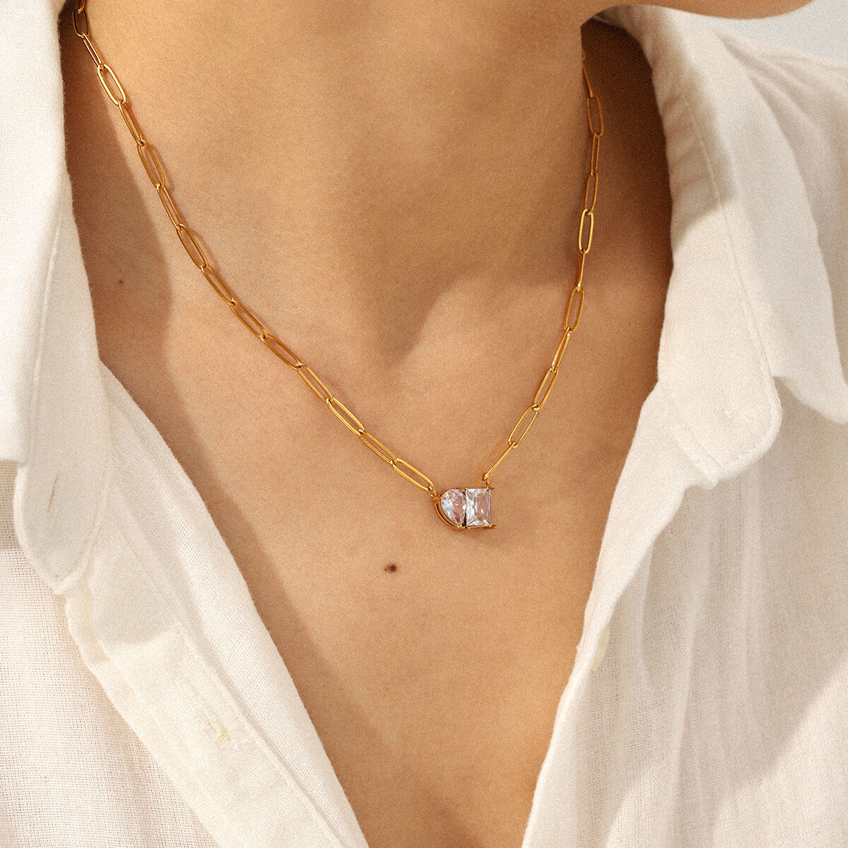 1 Piece Luxurious Irregular Shape Stainless Steel Waterproof Zircon Women's Pendant Necklaces Picture4