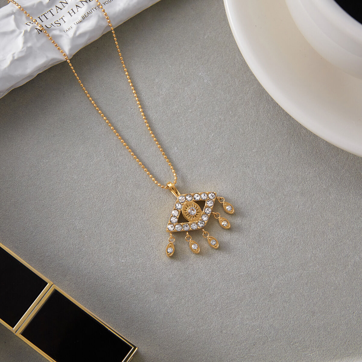 1 Piece Opulent Devil's Eye Stainless Steel Waterproof Gold Color Zircon Women's Pendant Necklaces h5 Picture5
