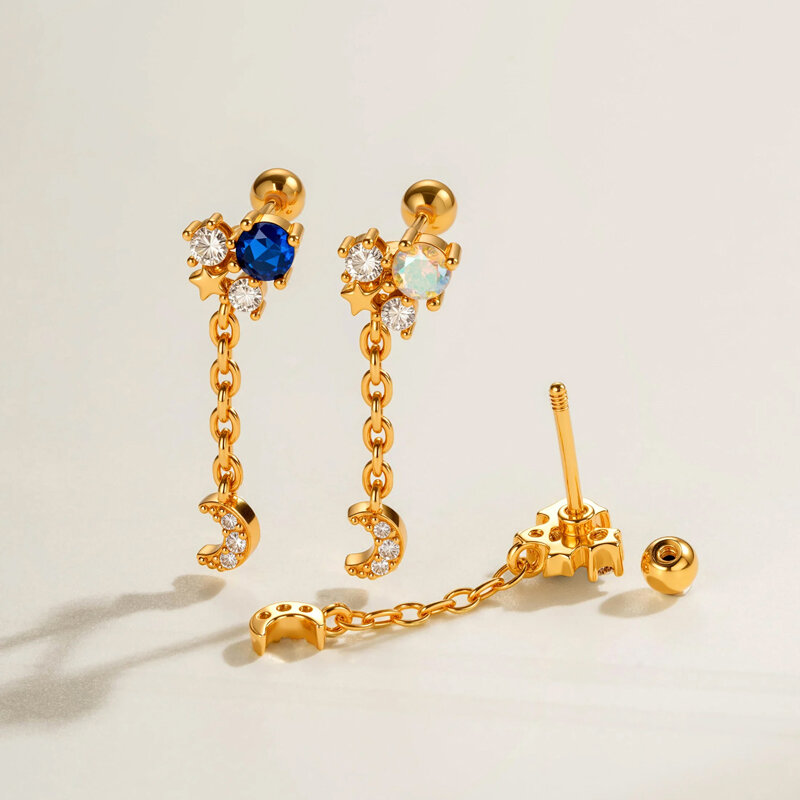 1 Parça Püskül Ay Bakır Altın Rengi Zirkonyum Piercing Küpe 2