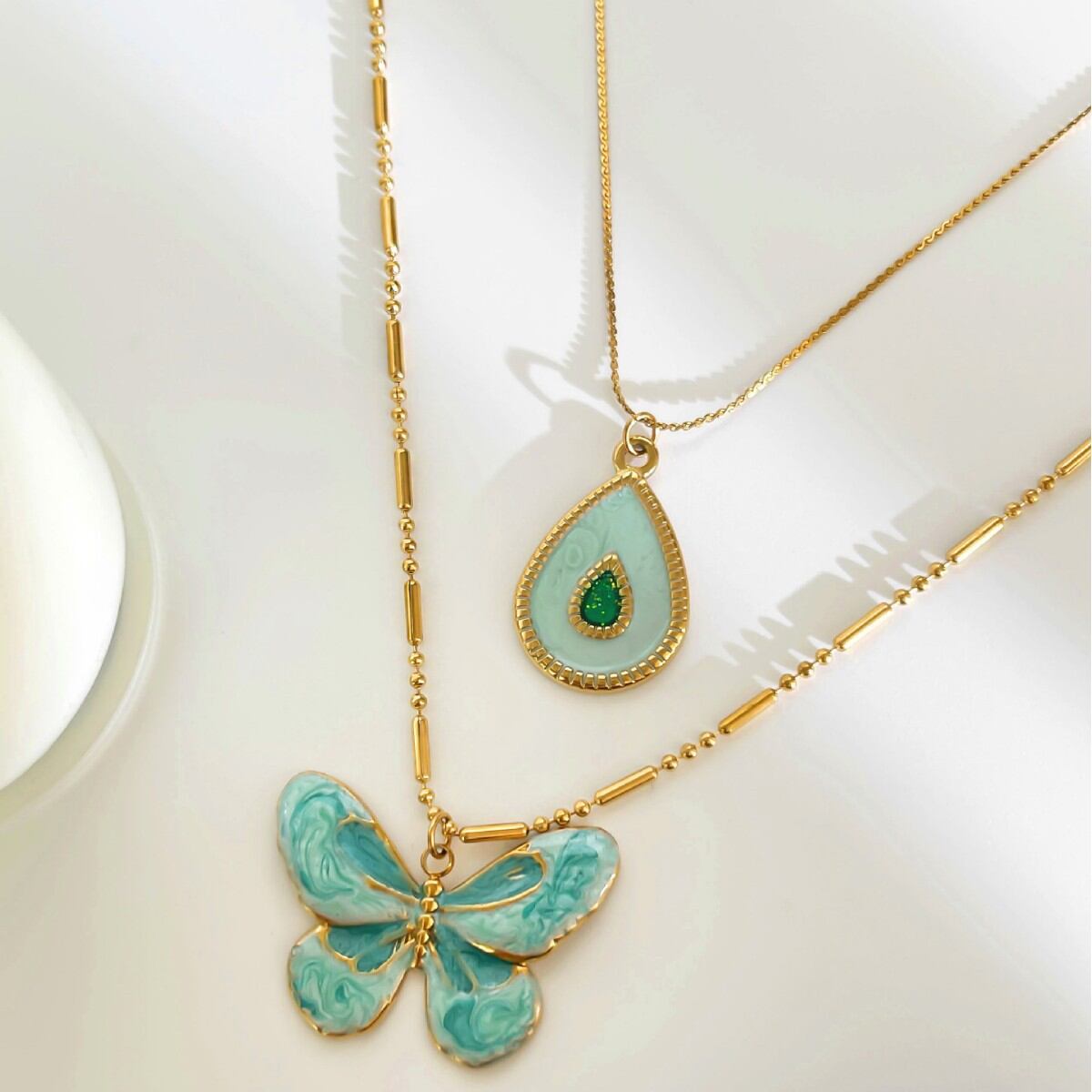 1 Piece Enamel Butterfly Stainless Steel Waterproof Gold Color Pendant Necklace h5 Picture4