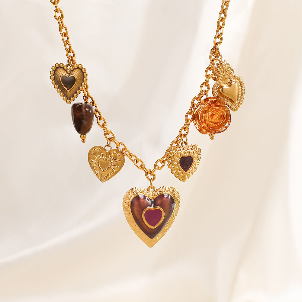 Collier pendentif romantique en acier inoxydable étanche, motif cœur et fleur, à faire soi-même (1 pièce) Image2