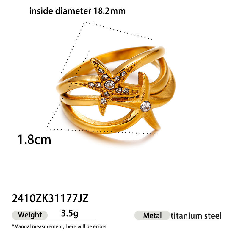 1 Piece Flower Stainless Steel Waterproof Gold Color Statement Ring 