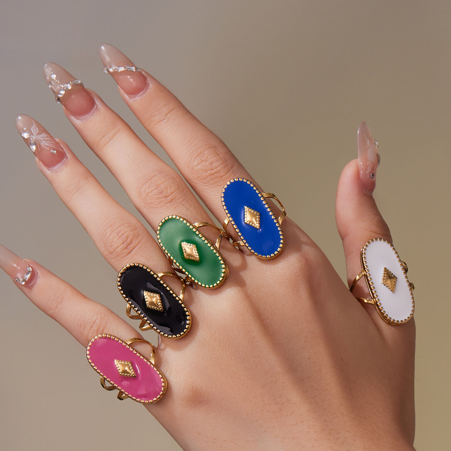 1 Piece Polychrome Oval Stainless Steel Waterproof Gold Color Statement Rings Picture4