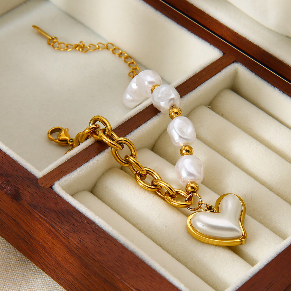 1 Piece  Sweet Irregular Shape Heart Chain Stainless Steel Waterproof  Women's Charm Bracelets Picture5