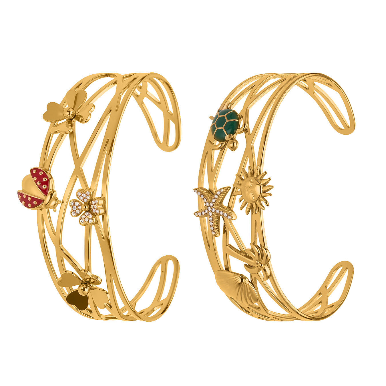 1 Piece Luxurious Ladybird Stainless Steel Waterproof Gold Color Zircon Women's Cuff Bracelets Picture5