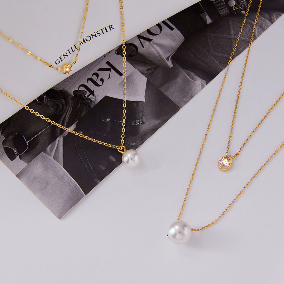 1 Piece Elegant Bead Stainless Steel Waterproof Gold Color Women's Pendant Necklaces Picture5