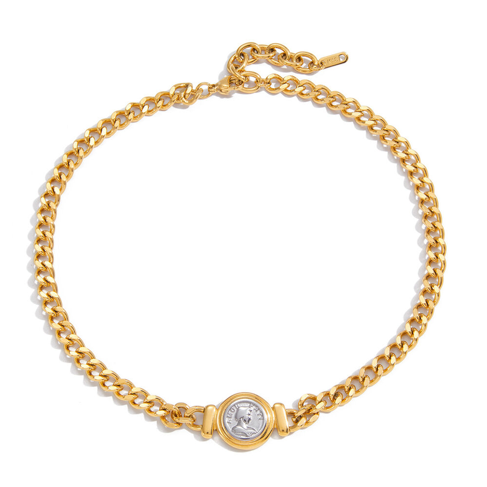 1 Stück schlichte, gold- und silberfarbene, wasserdichte Damen-Halskette aus Edelstahl