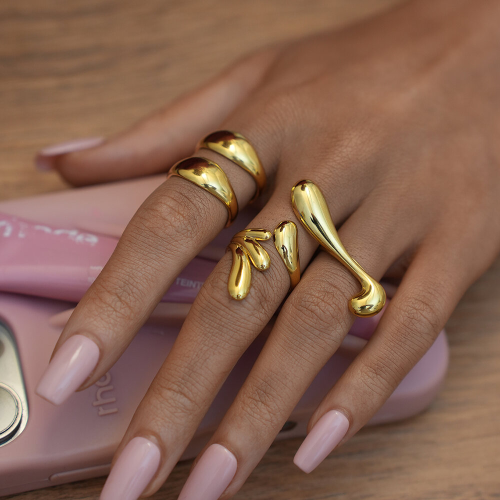 1 Piece Simple Daily Irregular Shape Stainless Steel Waterproof Gold Color Women's Statement Rings Picture4