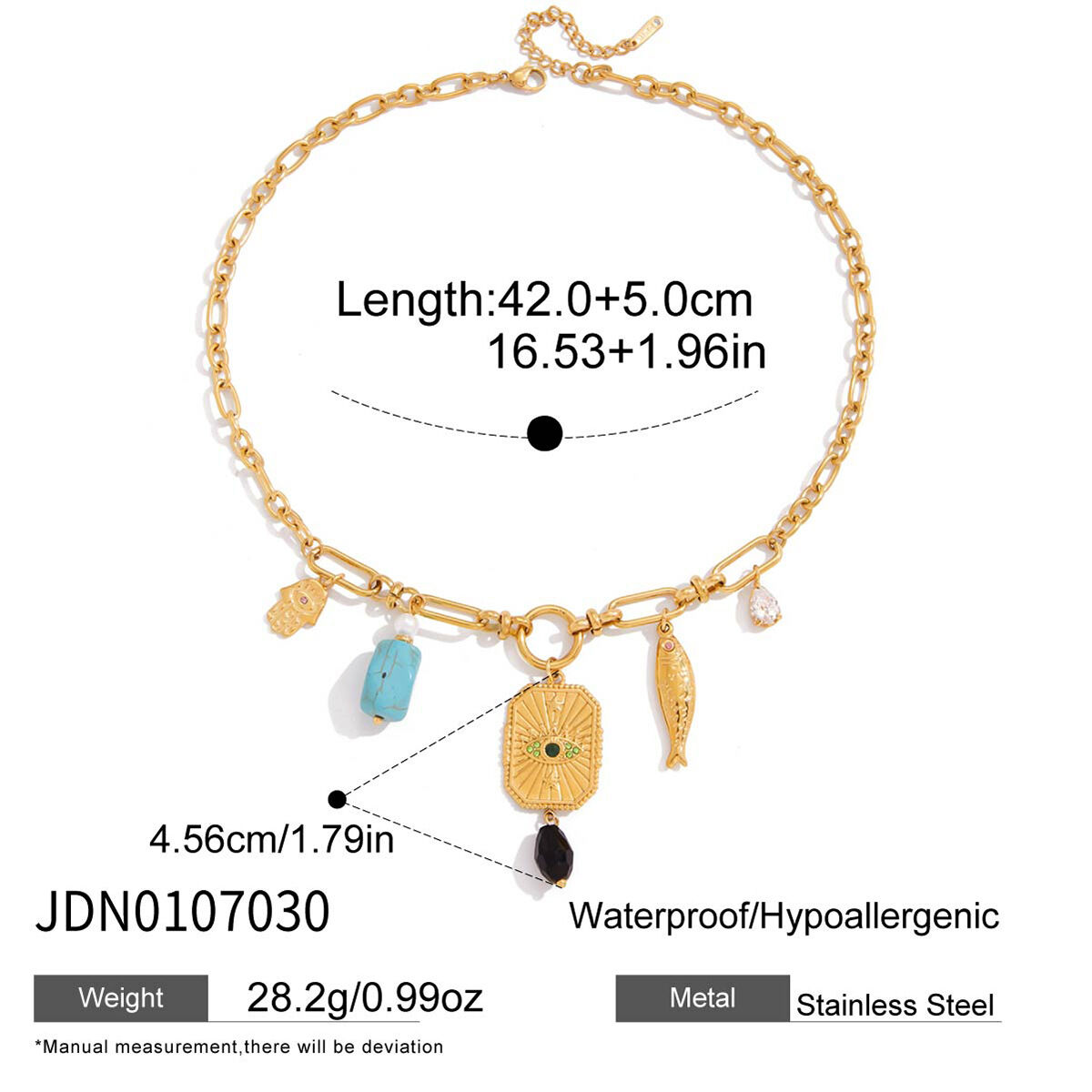 1 Piece Gorgeous Devil's Eye Stainless Steel Waterproof Gold Color Natural Stone Women's Pendant Necklaces h5 Picture2