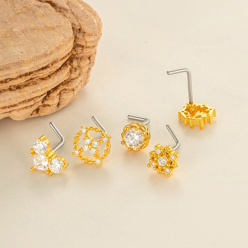 1 Stück Nasenstecker in Kupfer-Gold-Farbe mit Zirkonia