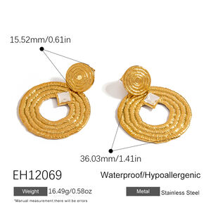 1 paire de boucles d'oreilles pendantes Punk Circle en acier inoxydable étanche couleur or h5