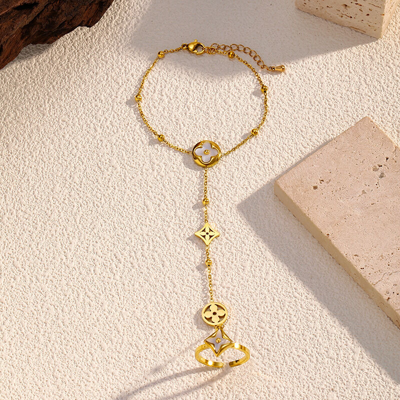 1 Piece Classic Flower Stainless Steel Waterproof Gold Color Chain Bracelet