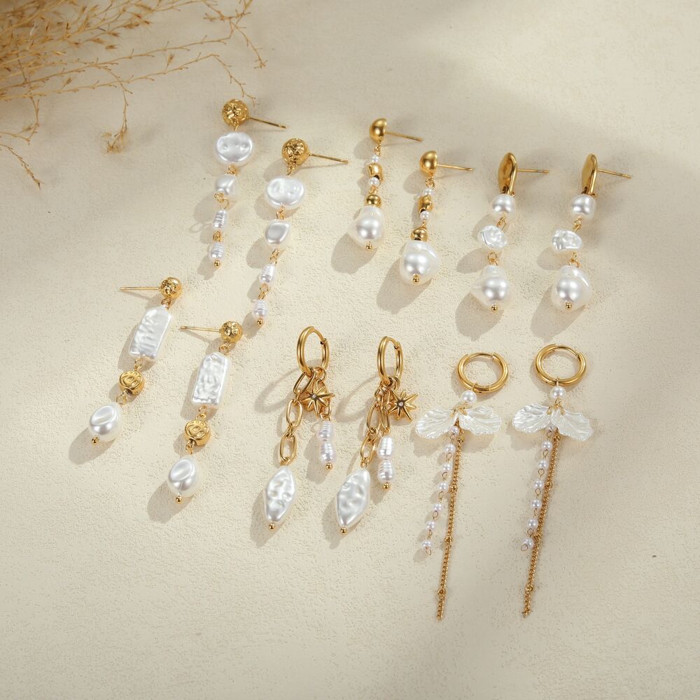 1 Pair Luxurious Elegant Irregular Shape Stainless Steel Waterproof Women's Beads Earrings Picture3