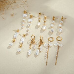1 Pair Luxurious Elegant Irregular Shape Stainless Steel Waterproof Women's Beads Earrings h5 Picture3