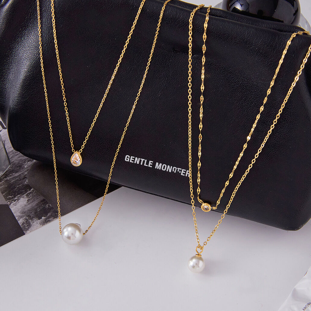 1 Piece Elegant Bead Stainless Steel Waterproof Gold Color Women's Pendant Necklaces h5 Picture4