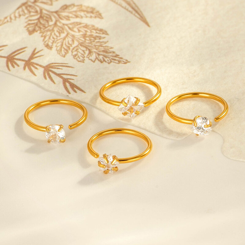 1 Piece Minimalist Circle Rectangle Stainless Steel Waterproof Gold Color Zircon Women's Nose Stud