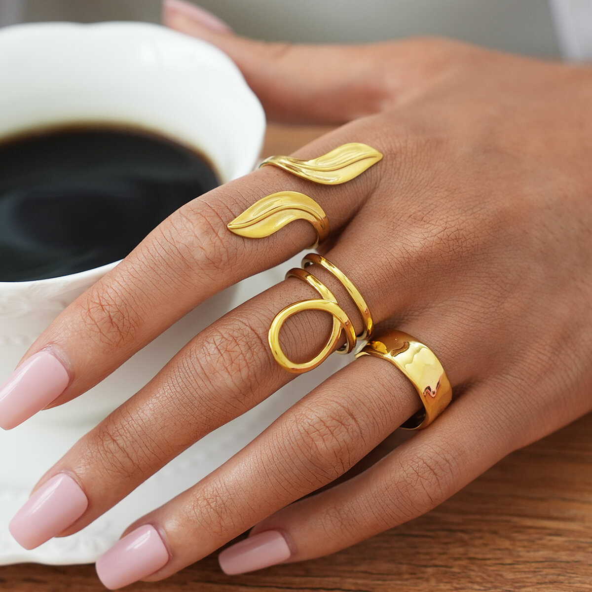 1 Piece  Irregular Shape Leaf Stainless Steel Waterproof   Gold Color women's  Statement Rings h5 Picture3