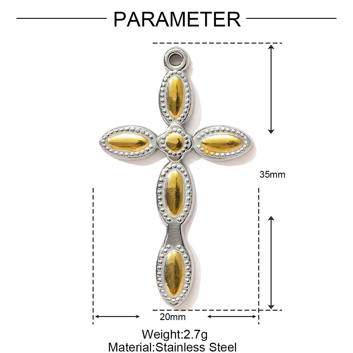 1 Piece Cross Mixed Gold Color And Silver Colors Stainless Steel Waterproof Women's Pendants Picture2