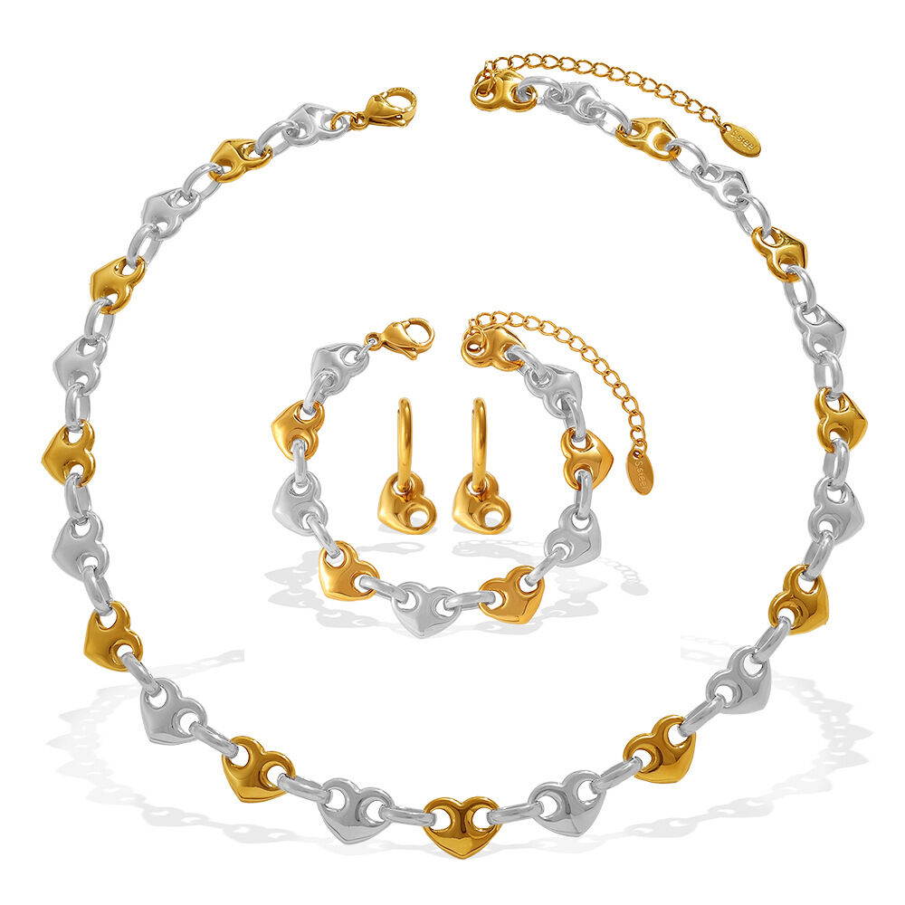 Heart Shape Stainless Steel Waterproof Gold Color Jewelry Set Picture4