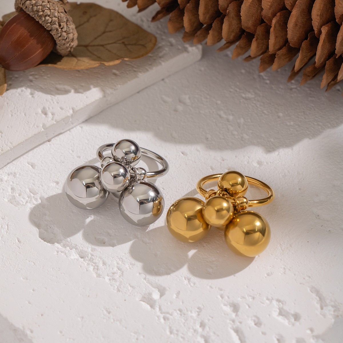 1 Piece Beads Stainless Steel Waterproof Gold Color Statement Ring Picture3