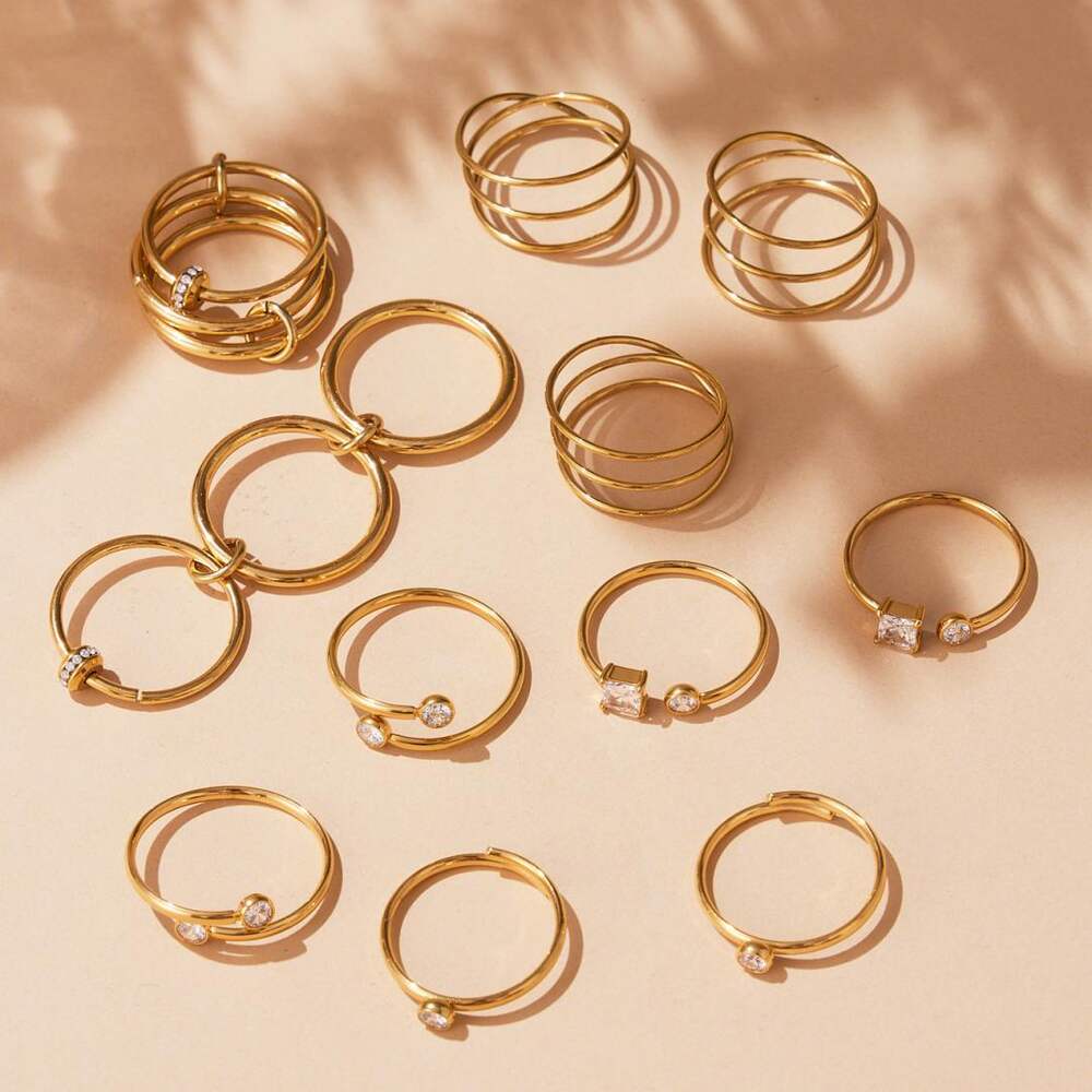 1 Piece Minimalist Circle Stainless Steel Waterproof Gold Color Zircon Minimalist Rings h5Picture2