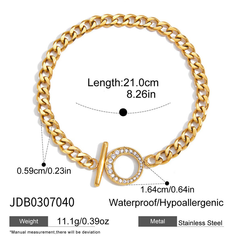 1 Piece Luxurious OT Zircon Chain Stainless Steel Waterproof Gold Color Women's Chain Bracelets Picture2