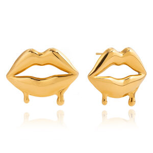 1 Paar klassische, lippenförmige, wasserfeste Ohrstecker aus Edelstahl in Goldfarbe für Damen. h5